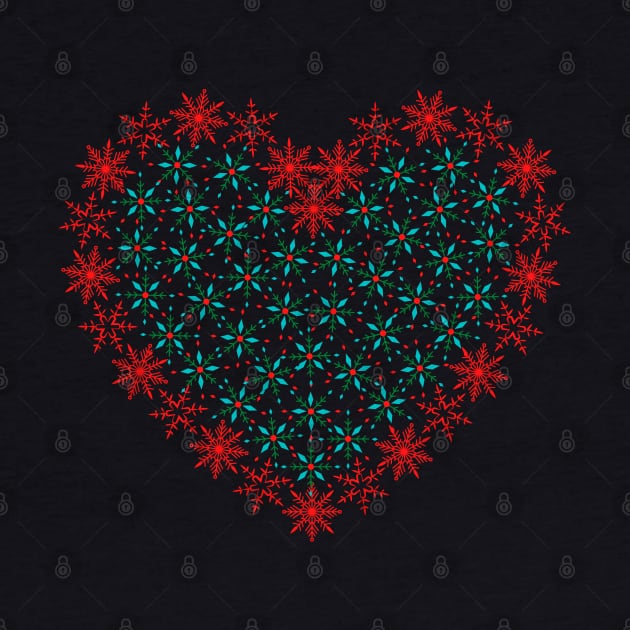 Red and green snowflakes fancy heart by Nano-none